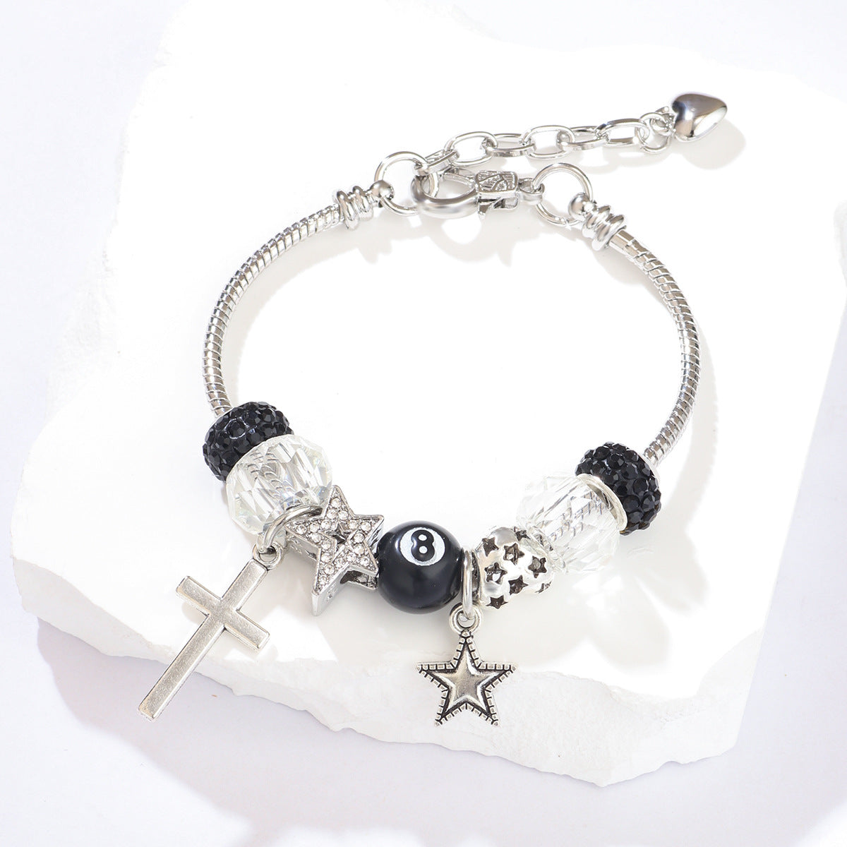 Wholesale Crystal Black Bead Star Cross Adjustable Bracelet